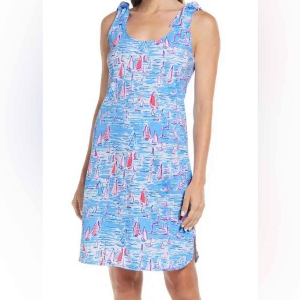 Lilly Pulitzer Nautical Sailboat Dress Blue Pink Sleeveless Shift Dress Large
